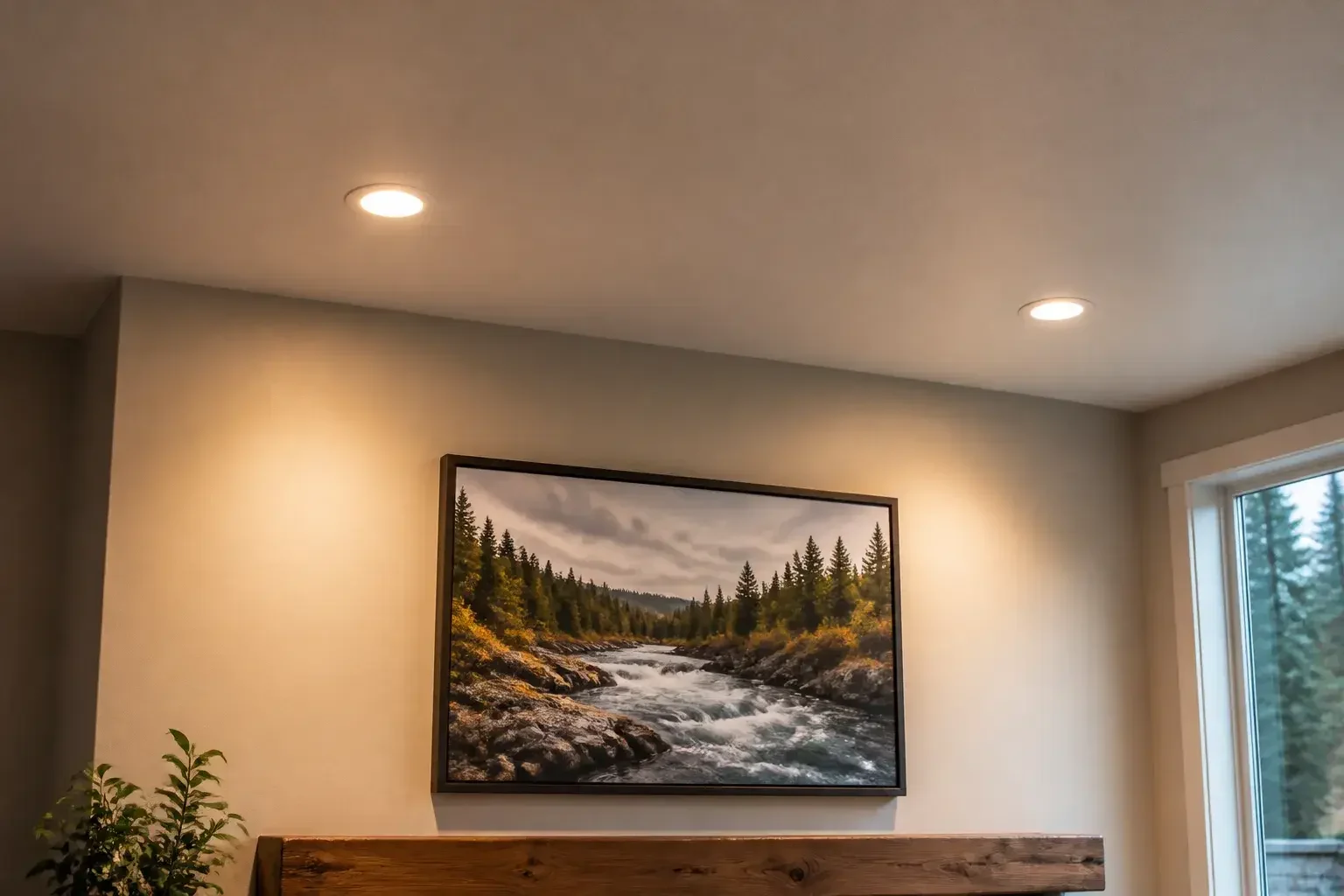 Finished recessed lighting in a clean living room