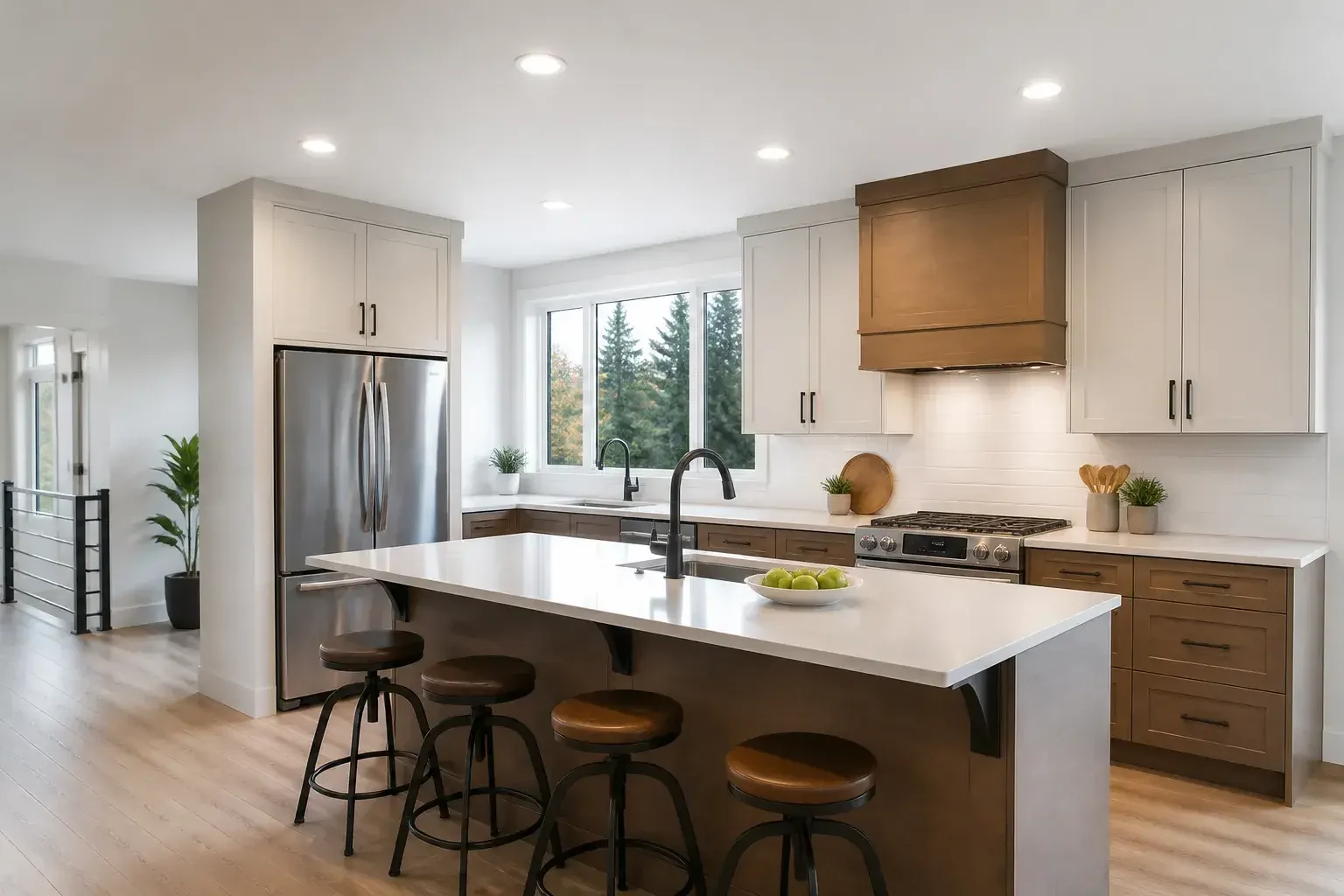 Bright kitchen with finished recessed lighting